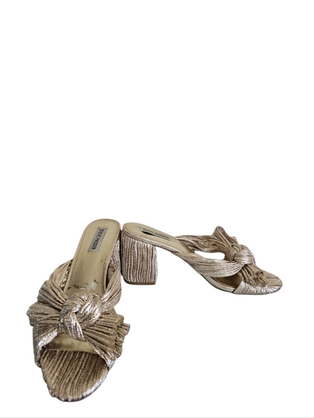 Steve Madden Deacon Knot Block Heel Slide Sandals in Metallic Gold Size 11 M